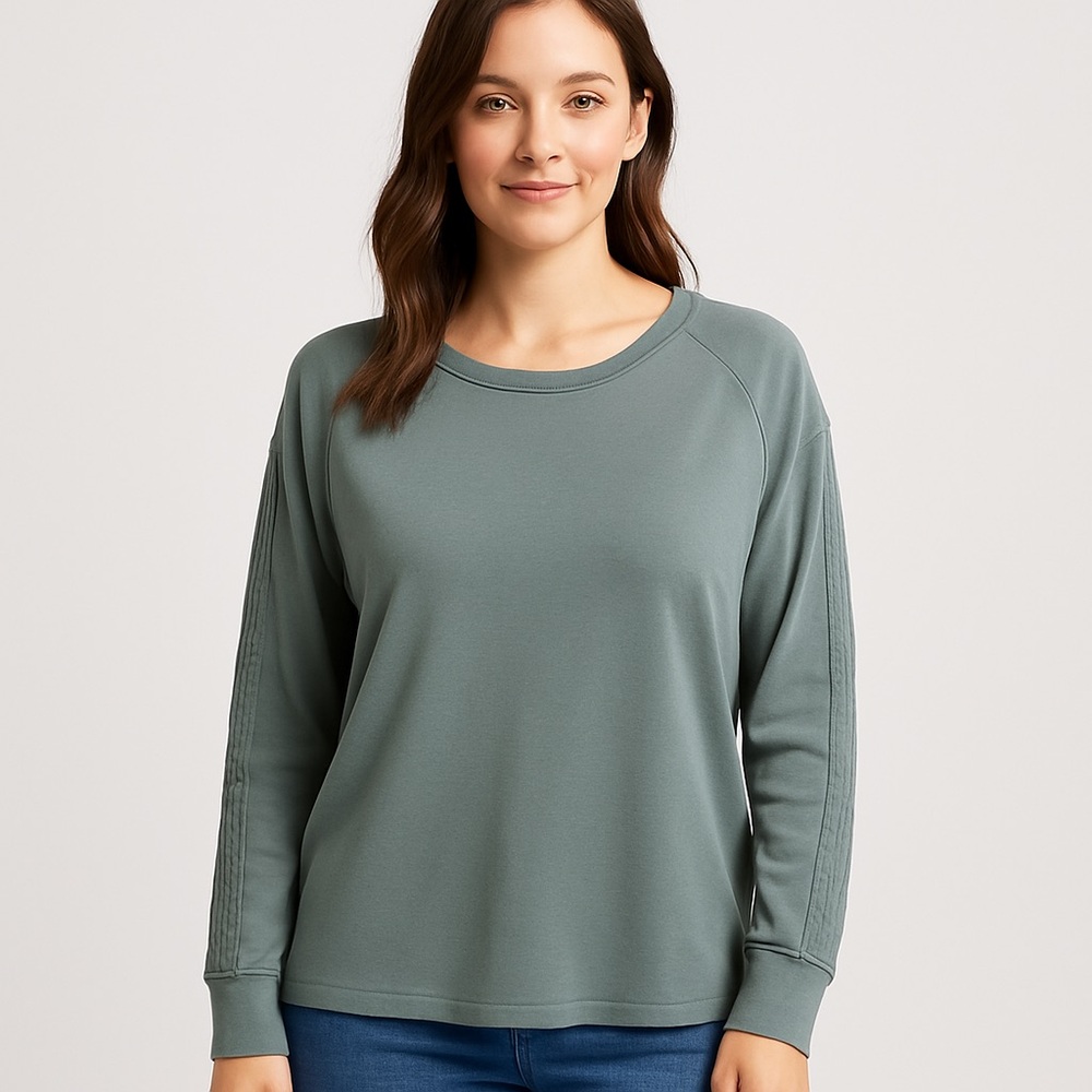 Lauren Conrad LC Long‎ Sleeve Top Sage Lace Trim Soft Knit Women’s Large
